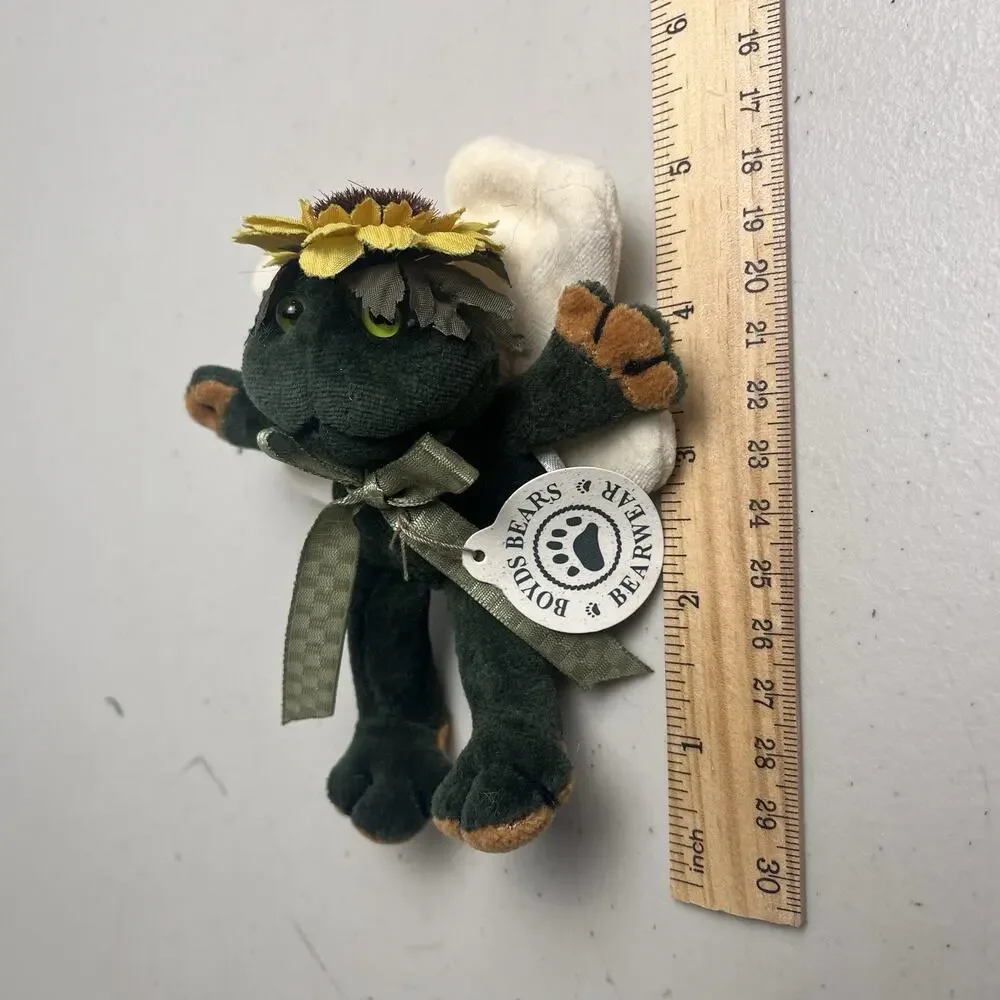 Boyds Bears Lilly R Ribbit Frog Sunflower Angel Wings Ornament 5in Vintage Plush